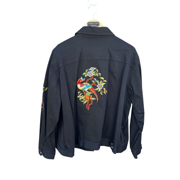 Yi Lin Women's Shirt Flower Peacock Embroidered Button Up Black Plus Size 2X - Picture 2 of 8